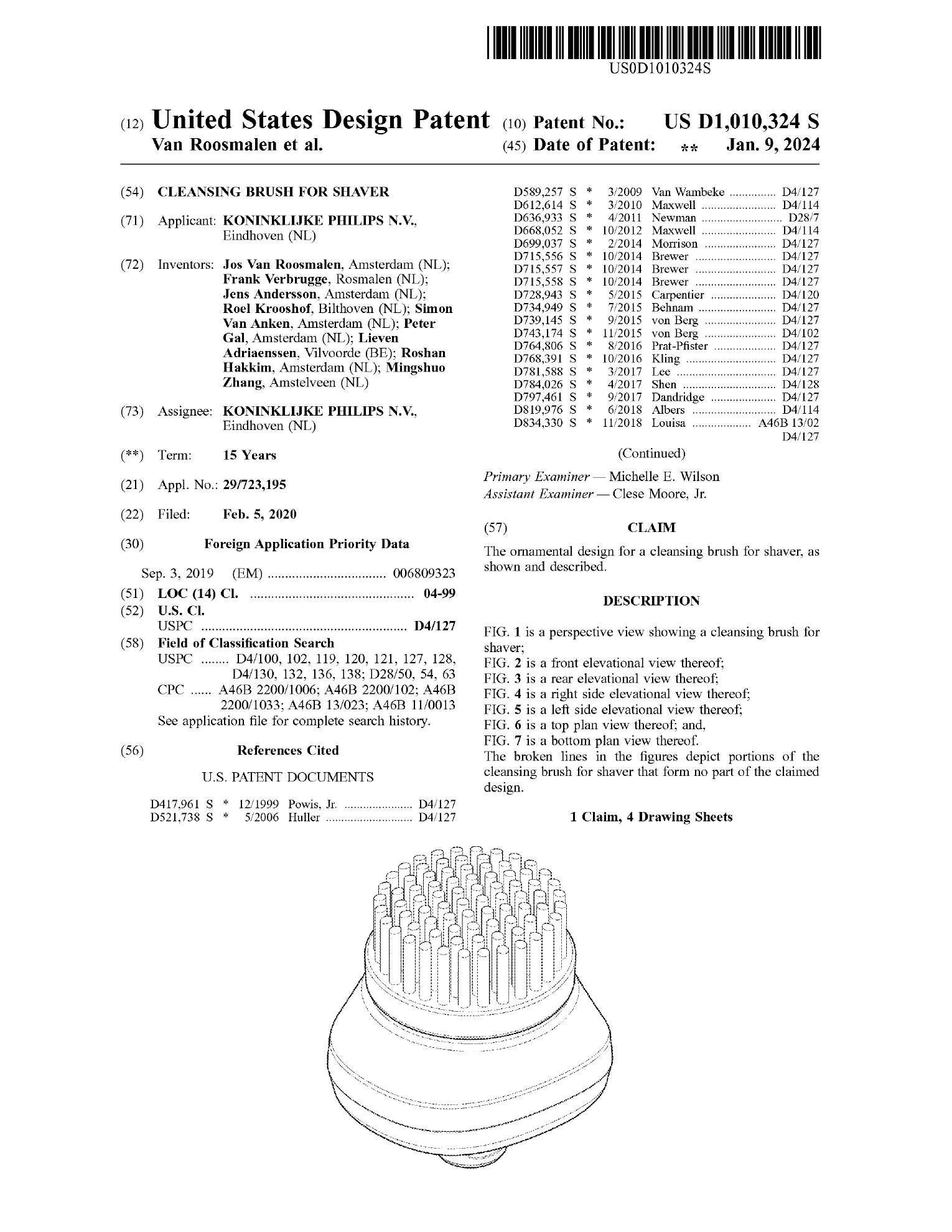 USD1010324S1 Sheet 1 cleansing brush