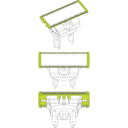 Pantone 382 C lime green on razor blade back/edges Pantone 382 C lime green on razor blade back/edges